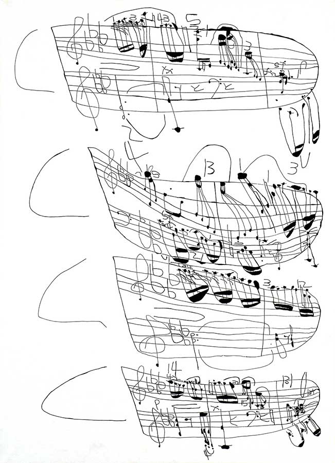 「楽譜 ♭♭♭♭.」　2009年　紙、インク